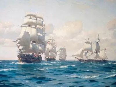 Naves-de-la-Expedici�n-libertadora-al-Per�-despu�s-de-zarpar-desde-Valpara�so-el-20-de-agosto-de-1820.