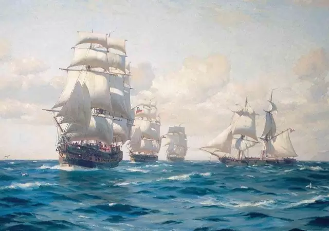 Naves-de-la-Expedici�n-libertadora-al-Per�-despu�s-de-zarpar-desde-Valpara�so-el-20-de-agosto-de-1820.