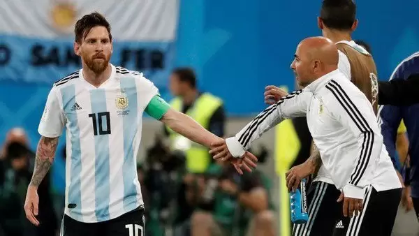 Leo Messi y Jorge Sampaoli en el Mundial 2018