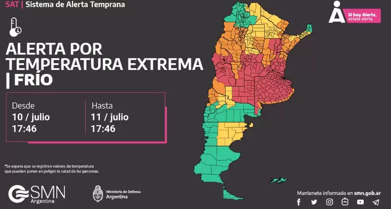 Mapa de alerta por temperaturas extremas para este jueves.