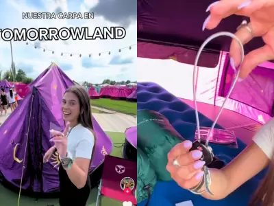 Usuaria muestra su carpa de la Tomorrowland.