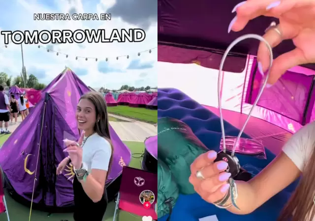 Usuaria muestra su carpa de la Tomorrowland.