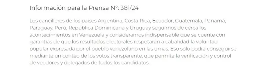 Comunicado oficial de Cancillera