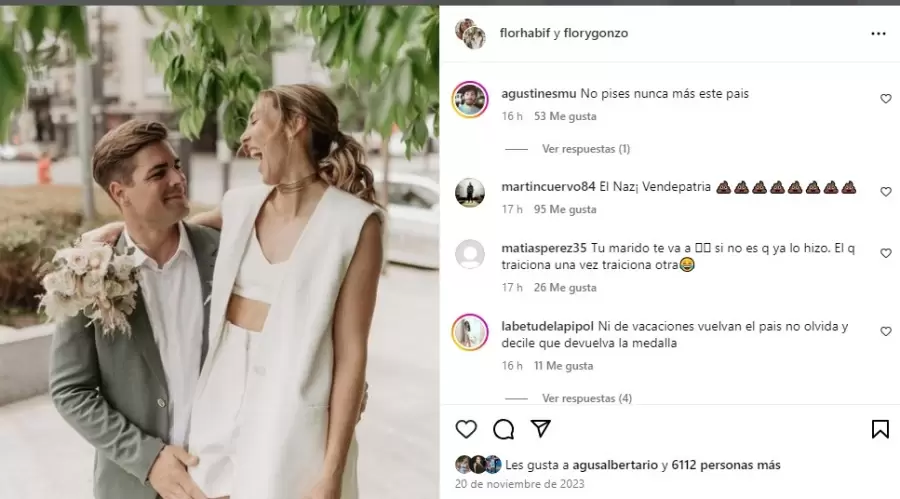 El Instagram de su esposa Florencia Habif fue blanco de comentarios negativos