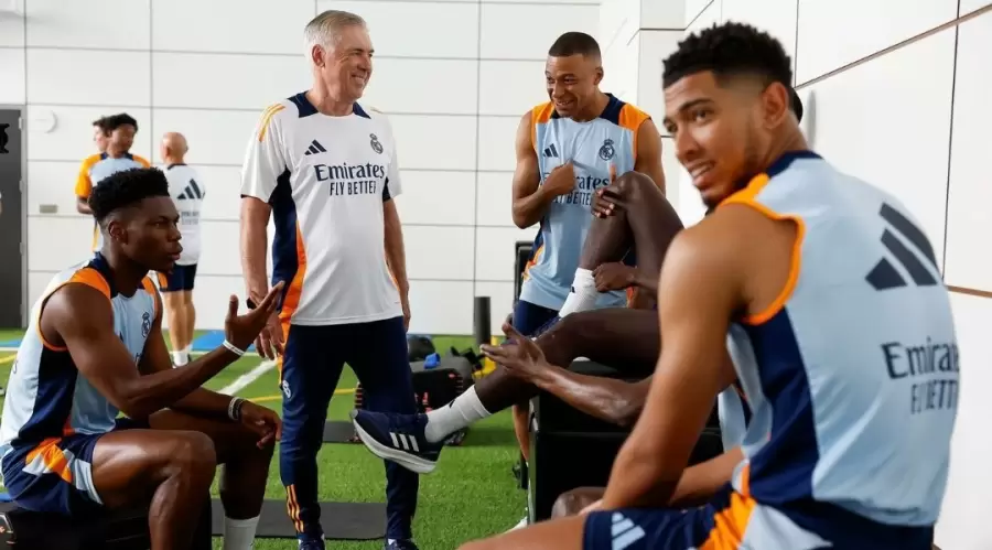 Vinicius, Ancelotti, MBape� y Bellingham.