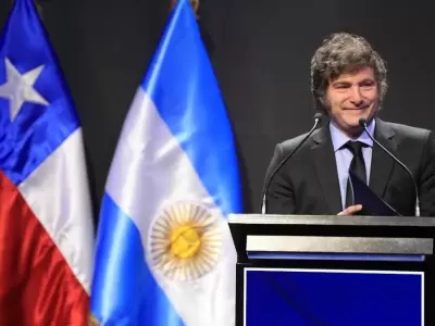 El presidente Javier Milei brinda su discurso en Chile