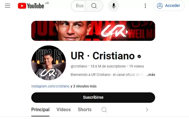 El canal oficial de Youtube de Cristiano Ronaldo.