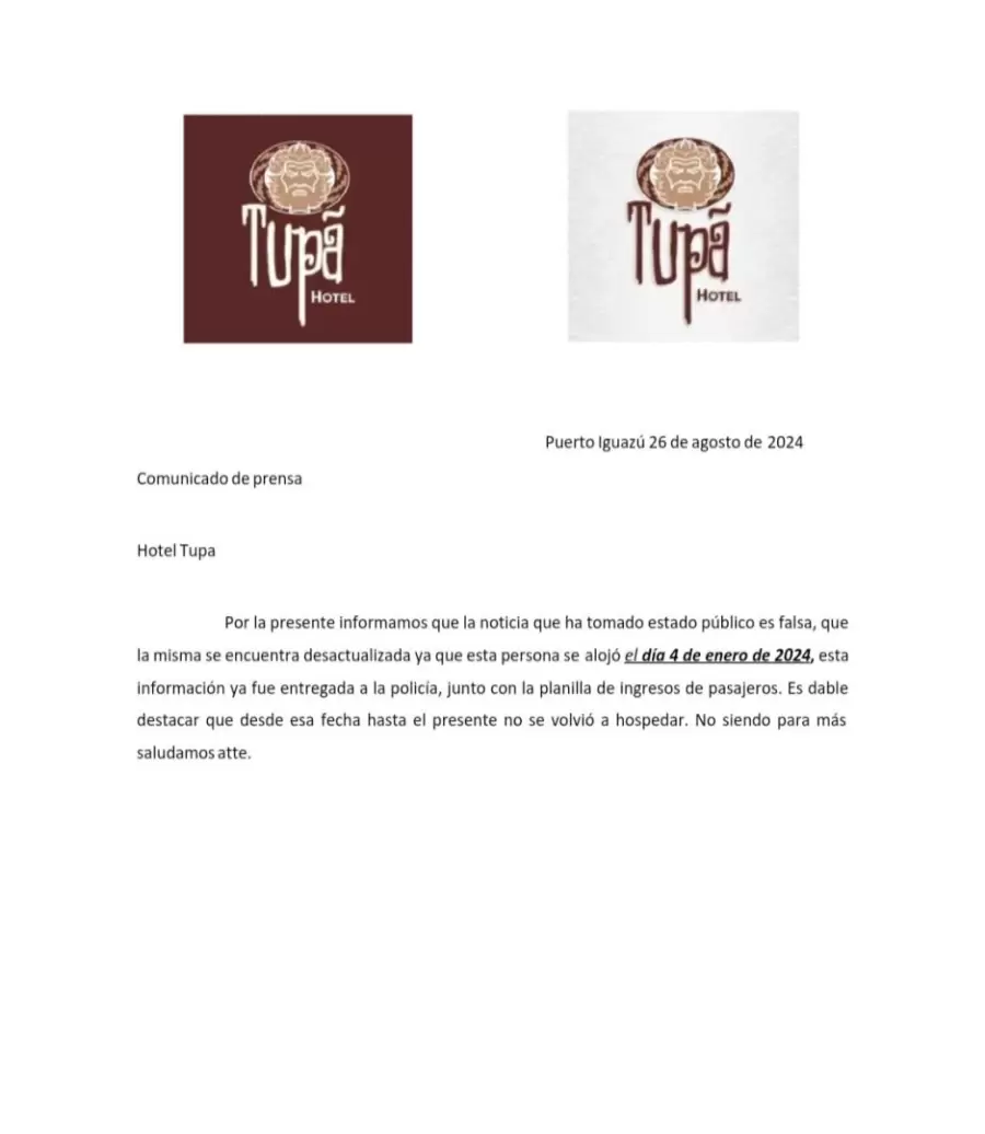 Comunicado Hotel Tupa