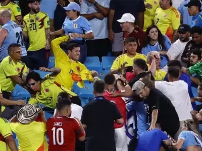 La batahola que se arm luego del choque entre Uruguay y Colombia.