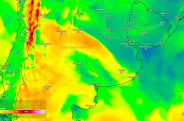 Rfagas de viento asociadas al frente fro pronosticadas por el ECMWF para la tarde de este mircoles 11 de septiembre.