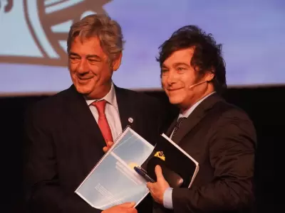 El presidente Javier Milei junto al titular de la Sociedad Rural Argentina, Nicols Pino