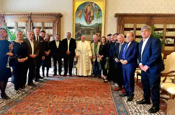 El papa Francisco con representantes de la CGT.