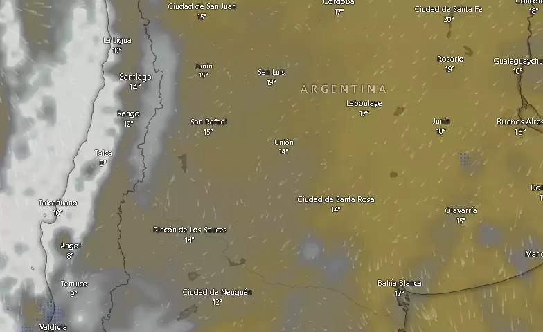 El frente frío está a punto de ingresar en el Cono Sur y se espera que el jueves desde temprano comience a circular un potente Viento Zonda.