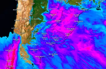 Un centro de alta presin sobre el Atlntico cerca de las costas de Brasil y Uruguay est potenciando una fuerte circulacin de vientos.