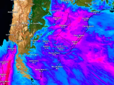 Un centro de alta presin sobre el Atlntico cerca de las costas de Brasil y Uruguay est potenciando una fuerte circulacin de vientos.