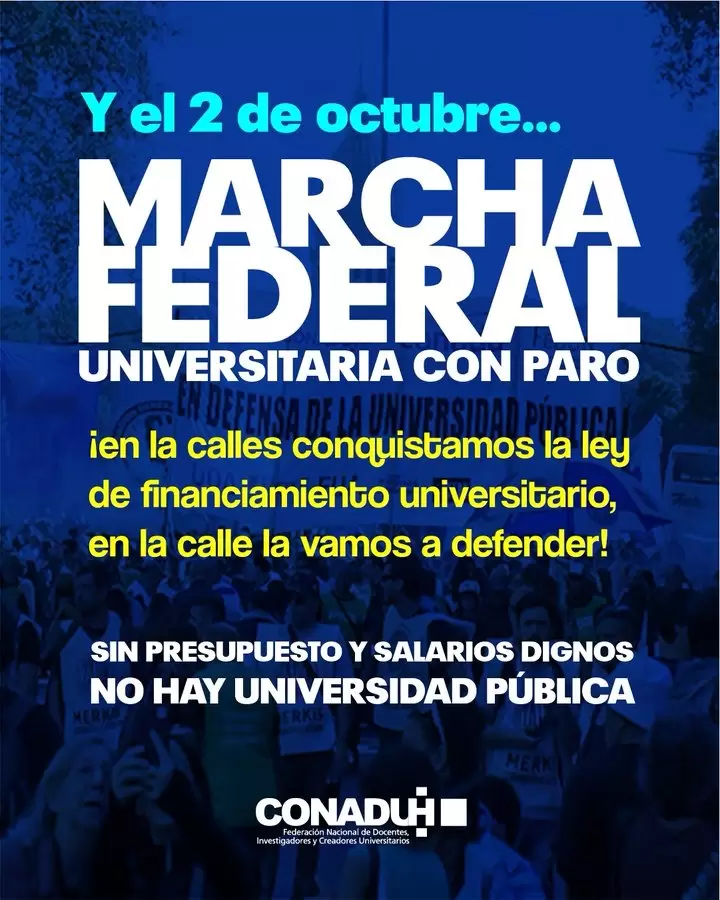 Convocan una nueva marcha federal universitaria para el 2 de octubre