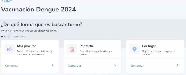 En la primera parte se deber elegir la forma en la que se quiera buscar turno.