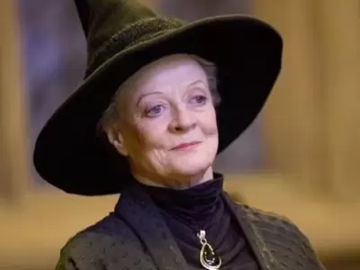 Maggie Smith en el rodaje de Harry Potter.