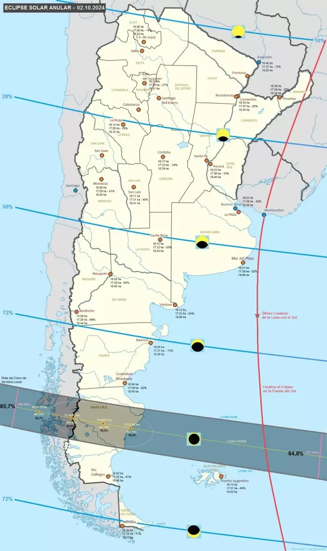 Las zonas por las que "pasar" el eclipse anular este mircoles 2 de octubre