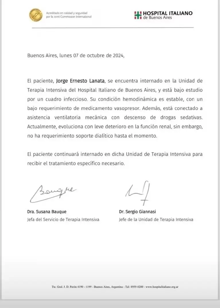 Parte m�dico de lunes.
