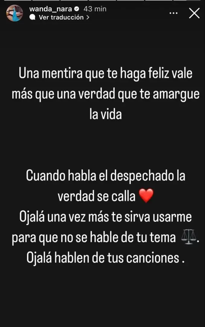 El posteo de Wanda en redes sociales.