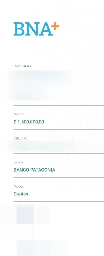 Comprobante de la transferencia