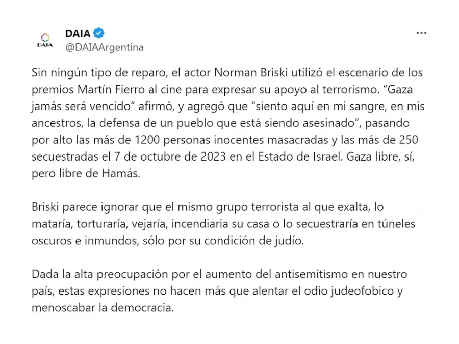 El comunicado oficial de la DAIA