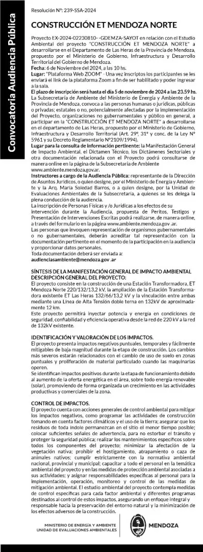 Audiencia P�blica del Proyecto denominado "ET Mendoza Norte"