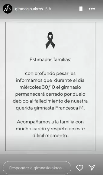 El mensaje de Akros anunciando que no tendr�n actividad por duelo este mi�rcoles