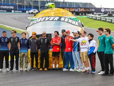 Franco Colapinto y lo dem�s pilotos de la F1 en Brasil, cuyo GP ser� en honor a Ayrton Senna.