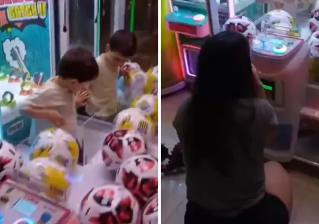 Un ni�o burl� el sistema y se meti� en una m�quina de pelotas.