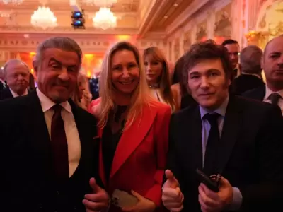 Sylvester Stallone, Karina y Javier Milei.