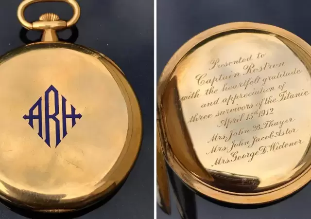 El reloj de oro, ofrecido como reconocimiento al capit�n Arthur Rostron.