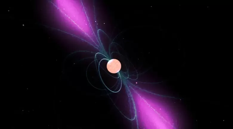 Impresi�n art�stica de un pulsar disparando nubes de electrones alatamente energ�ticos.