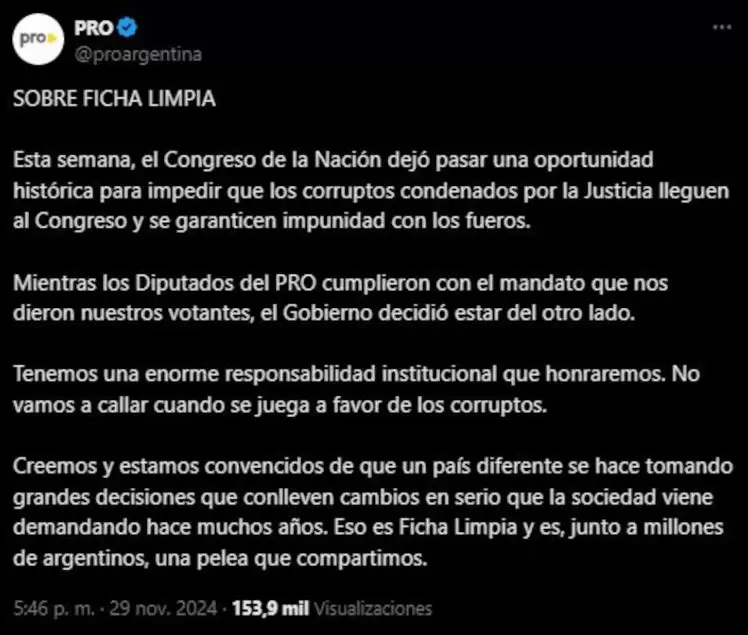 La publicaci�n del PRO que hizo estallar el cruce.