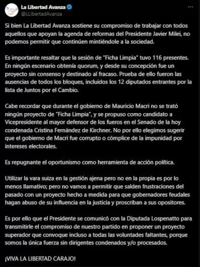 La Libertad Avanza devolvi� con munici�n gruesa.