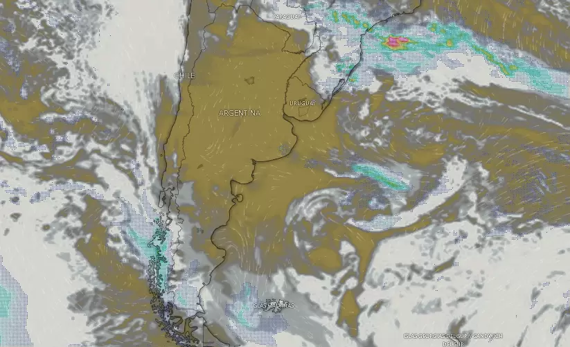 Nubosidad sobre la República Argentina el martes 10 de diciembre de 2024 a las 09.54.