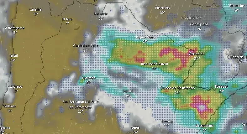 Nubosidad y tormentas en el norte de Argentina durante la ma�ana del viernes 13 de diciembre de 2024 a las 09.49.