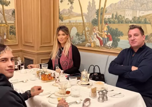 L-Gante, Wanda y L�pez compartiendo el desayuno.