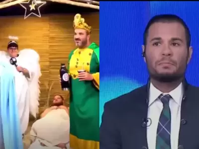 El conductor de TV, Tom�s Dente muy enojado por la parodia al pesebre navide�o./
