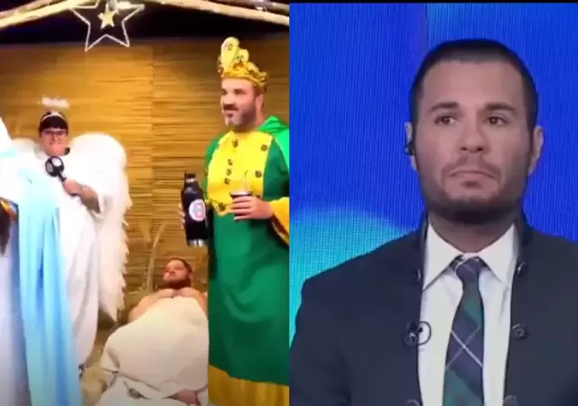 El conductor de TV, Tom�s Dente muy enojado por la parodia al pesebre navide�o./