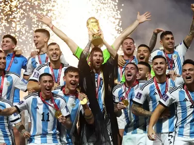 La Selecci�n argentina, en la cima del mundo.