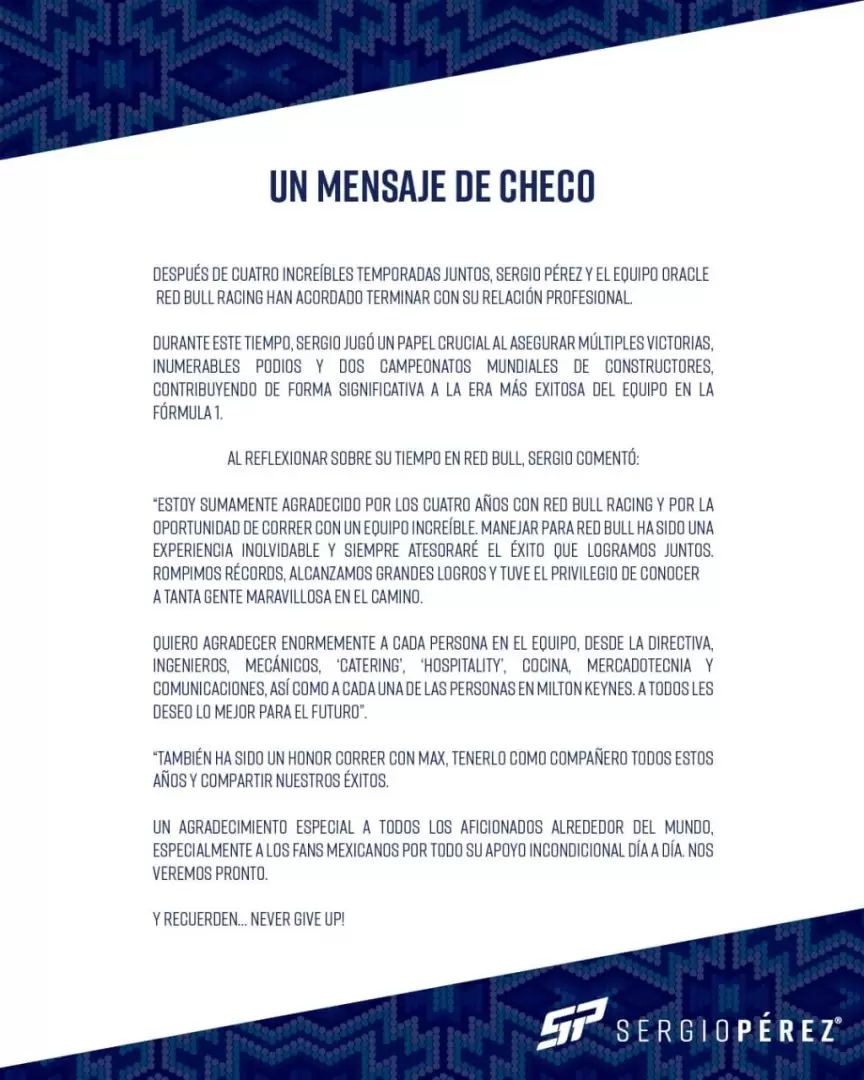 La carta del piloto mexicano