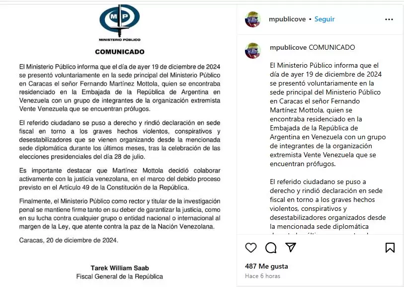 El documento dado a conocer por el Ministerio P�blico Fiscal