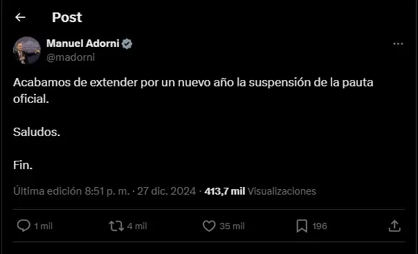 Contin�a la suspensi�n de la pauta oficial