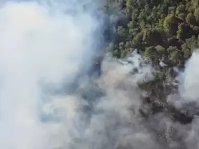 Polic�as y brigadistas analizan estrategias para terminar con  el fuego.