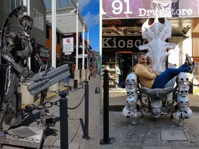 Artista sorprende con su escultura de Terminator en Bariloche.