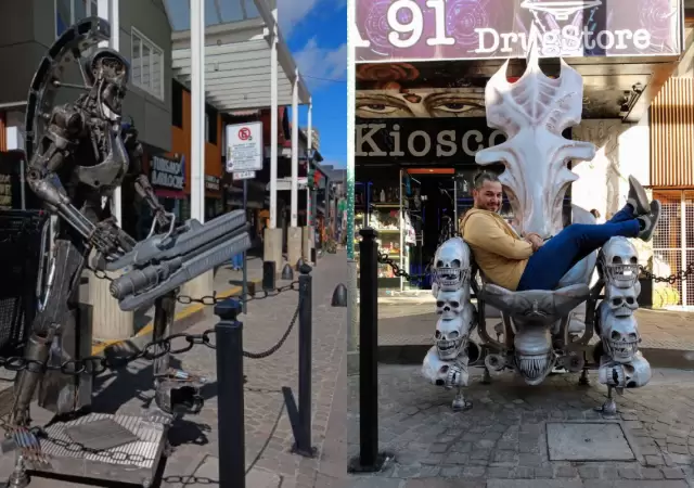 Artista sorprende con su escultura de Terminator en Bariloche.