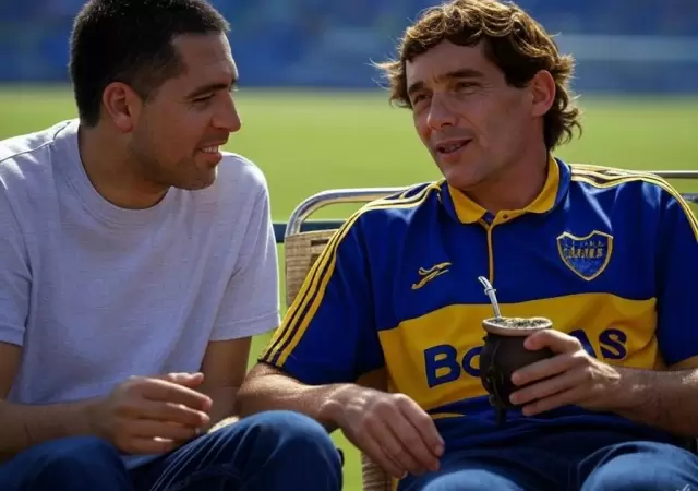 Riquelme y Ayrton Senna en la Bombonera.