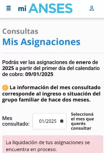 El mensaje que figura en la secci�n 'Mis Asignaciones'
